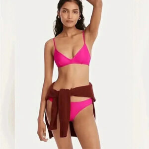 J.Crew Curved waist High Leg Cut cheeky bikini bottom Radiant Fuchsia XXL NWT